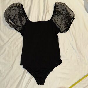 Altar’d State Sheer Puff Sleeve Bodysuit Black